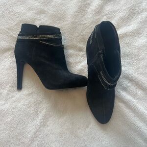 le chateau Black Suede Ankle Booties with Rhinestone Wrap